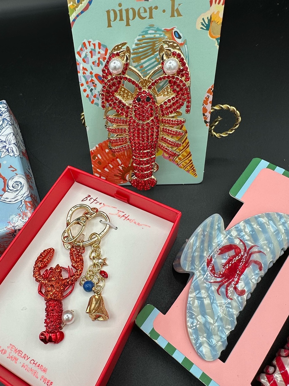 Betsey Johnson Lobster Charm & Piper K Coastal Hair Clip Lot